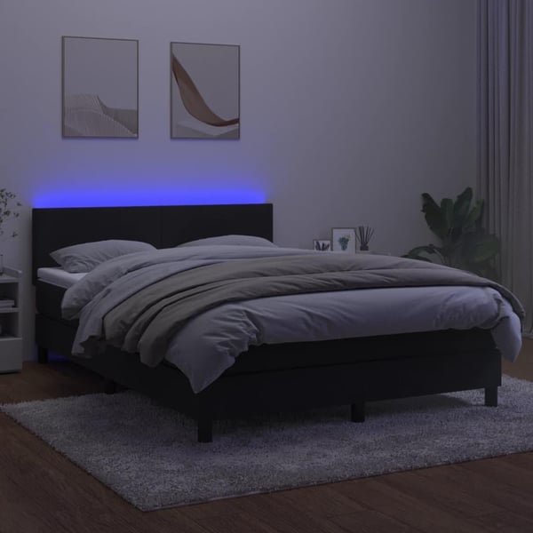 vidaXL kontinentalseng med LED-lys 140x200 cm fløjl sort