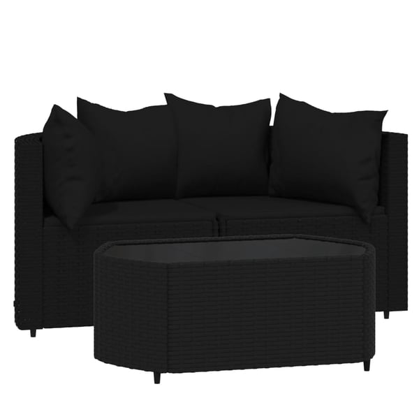 vidaXL loungesæt til haven 3 dele med hynder polyrattan sort