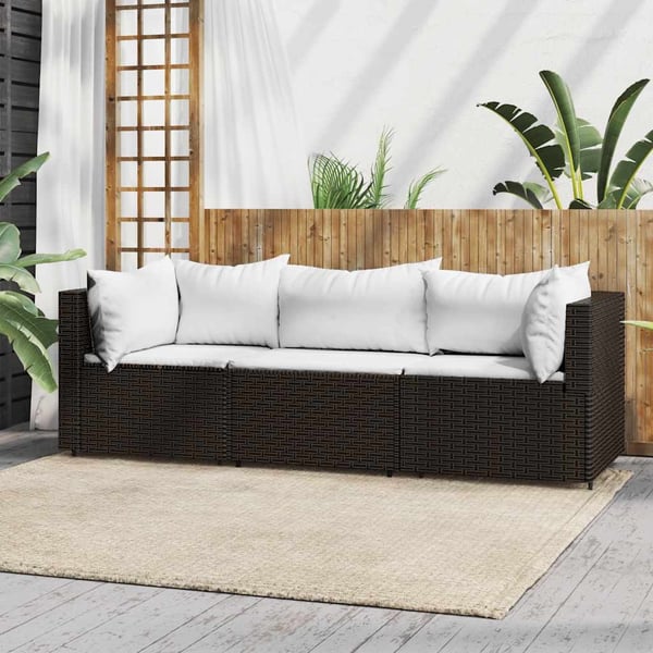 vidaXL loungesæt til haven 3 dele med hynder polyrattan brun