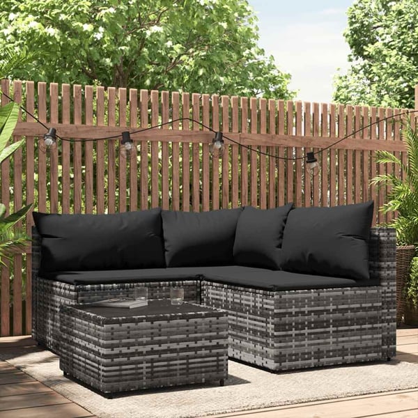 vidaXL loungesæt til haven 4 dele med hynder polyrattan grå