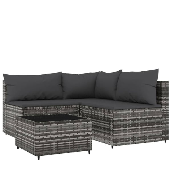 vidaXL loungesæt til haven 4 dele med hynder polyrattan grå