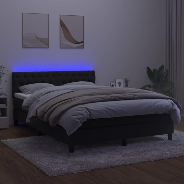 vidaXL kontinentalseng med LED-lys 140x200 cm fløjl sort