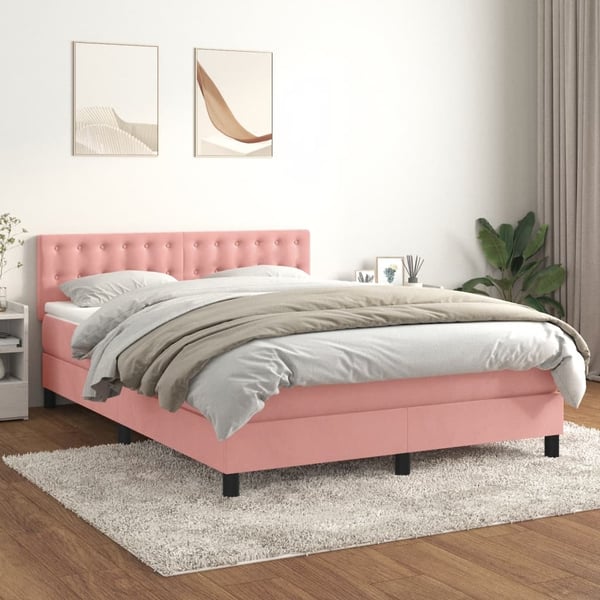 vidaXL kontinentalseng med madras 140x190 cm fløjl lyserød