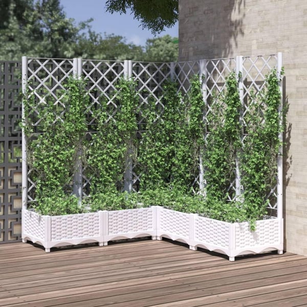 vidaXL Plantekasse med espalier hvit 120x120x121,5 cm PP
