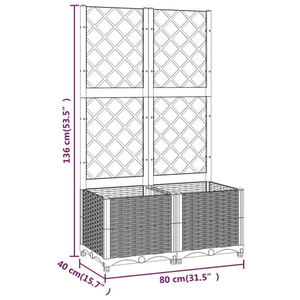 vidaXL Plantekasse med espalier hvit 80x40x136 cm PP