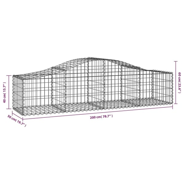 vidaXL buede gabionkurve 2 stk. 200x50x40/60 cm galvaniseret jern