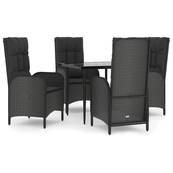 vidaXL spisebordssæt til haven 5 dele med hynder polyrattan sort