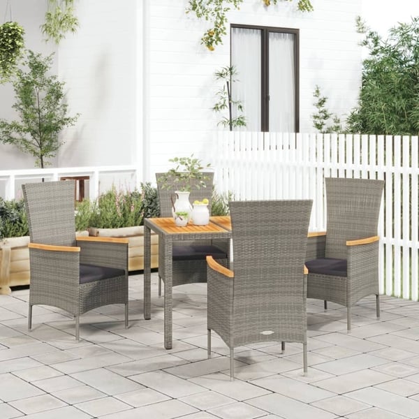 vidaXL spisebordssæt til haven 5 dele med hynder polyrattan grå