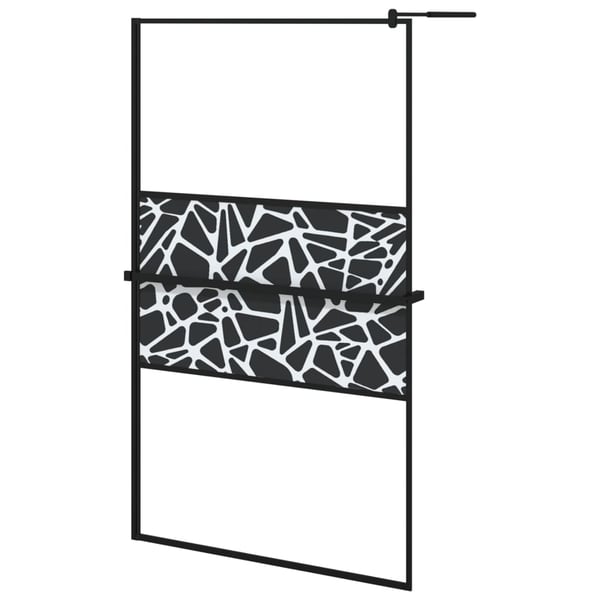 vidaXL Dusjvegg med hylle svart 115x195 cm ESG-glass og aluminium