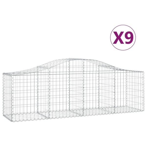 vidaXL Gabionkurver buede 9 stk 200x50x60/80 cm galvanisert jern