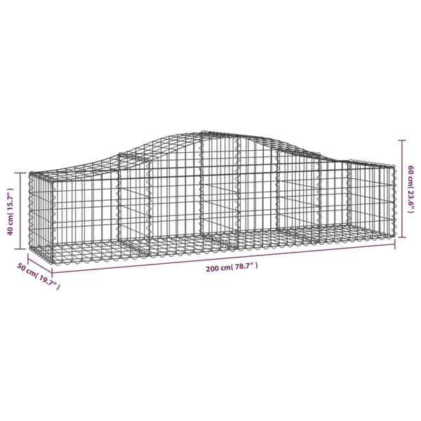 vidaXL buede gabionkurve 30 stk. 200x50x40/60 cm galvaniseret jern