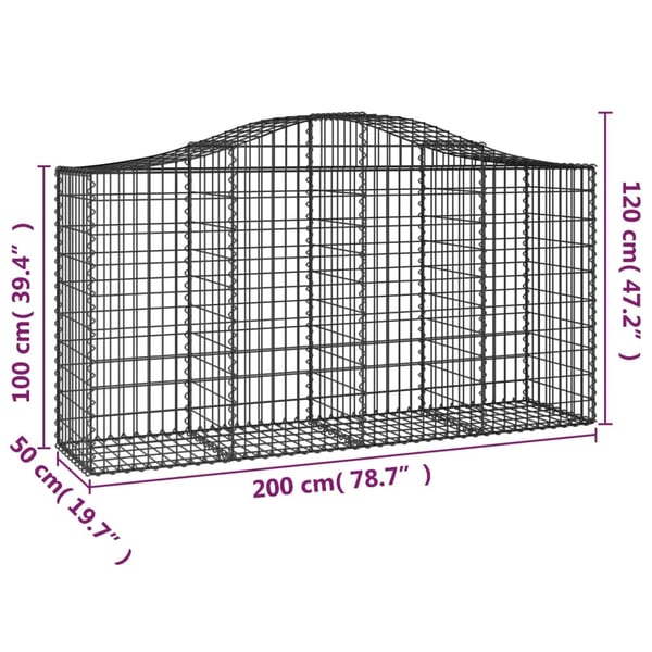 vidaXL Gabionkurver buede 30 stk 200x50x100/120 cm galvanisert jern