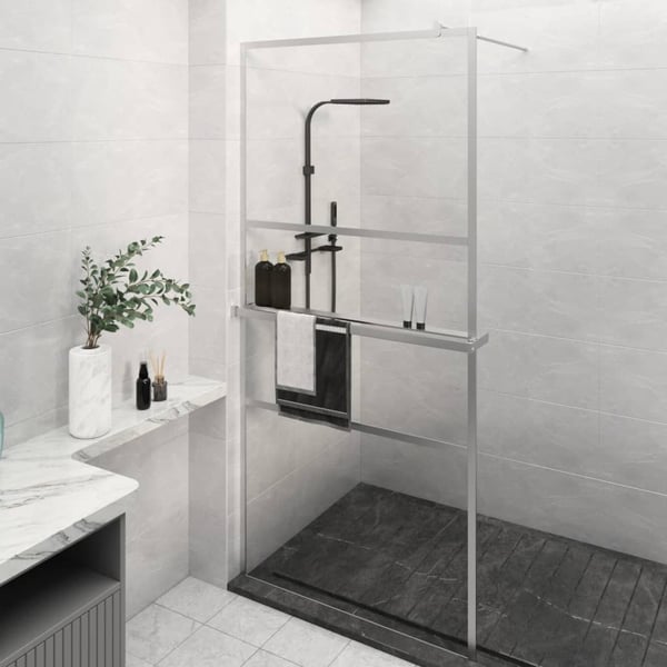 vidaXL Dusjvegg med hylle krom 80x195 cm ESG-glass og aluminium