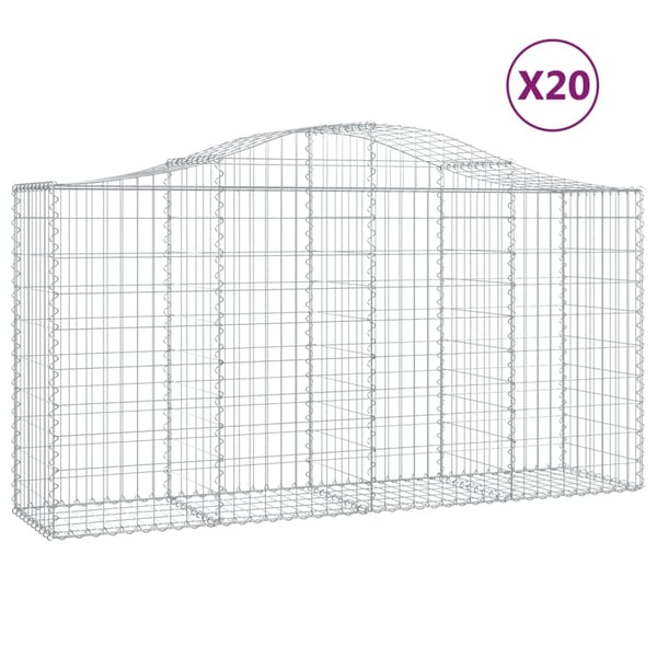 vidaXL Gabionkurver buede 20 stk 200x50x100/120 cm galvanisert jern