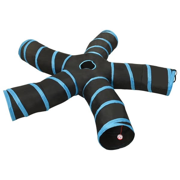 vidaXL 5-suuntainen kissatunneli 25 cm polyesteri musta ja sininen