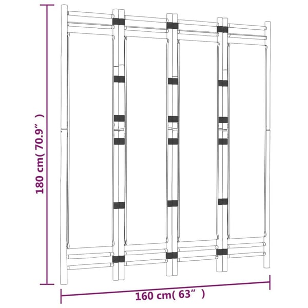 vidaXL Sammenleggbar romdeler 4 paneler 160 cm bambus og lerret