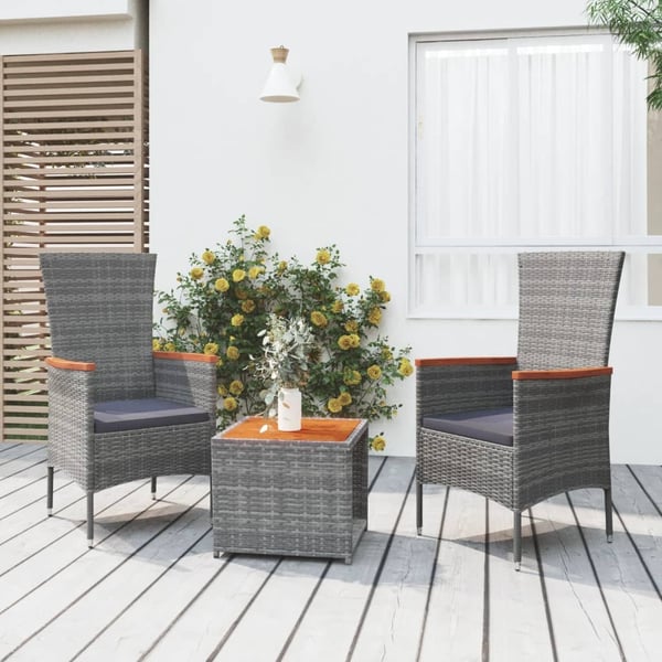 vidaXL loungesæt til haven 3 dele polyrattan og akacietræ grå