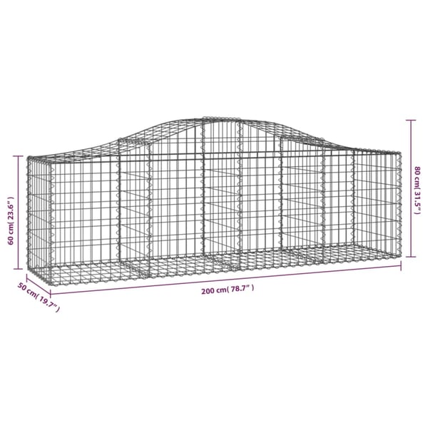 vidaXL Gabionkurver buede 2 stk 200x50x60/80 cm galvanisert jern