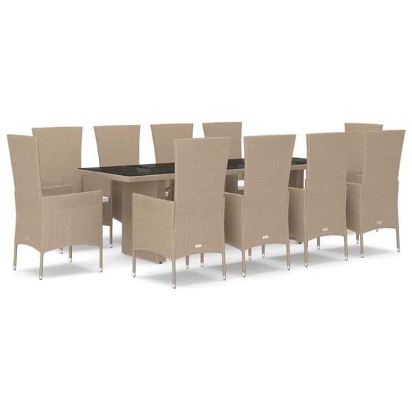 vidaXL spisebordssæt til haven 11 dele med hynder polyrattan beige