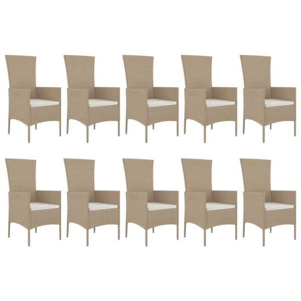 vidaXL spisebordssæt til haven 11 dele med hynder polyrattan beige