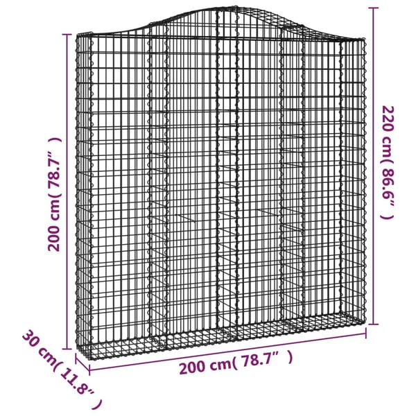 vidaXL Gabionkurver buede 2 stk 200x30x200/220 cm galvanisert jern