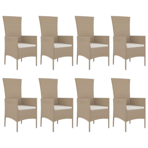 vidaXL spisebordssæt til haven 9 dele med hynder polyrattan beige