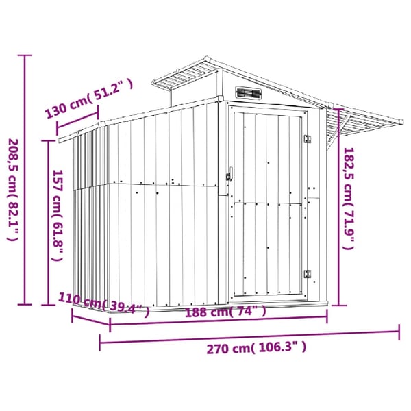 vidaXL Hageskur antrasitt 270x130x208,5 cm galvanisert stål
