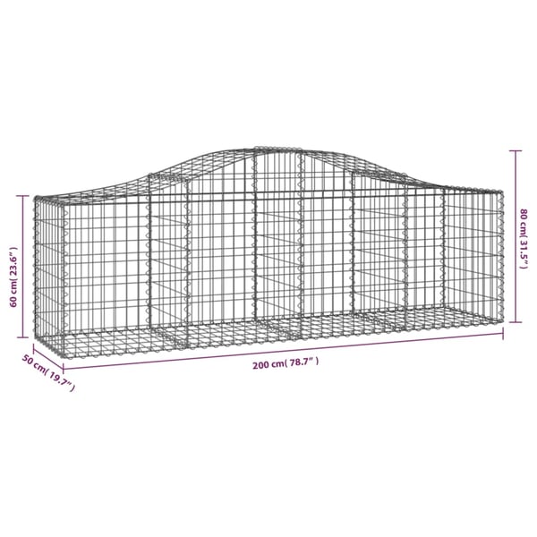 vidaXL Gabionkurver buede 20 stk 200x50x60/80 cm galvanisert jern