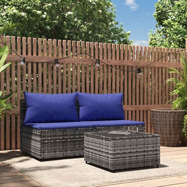 vidaXL loungesæt til haven 3 dele med hynder polyrattan grå
