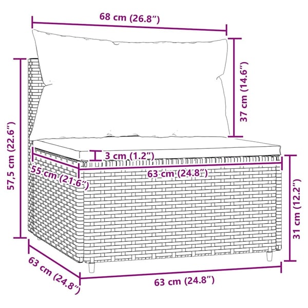 vidaXL midtermodul til havesofa med hynde polyrattan grå