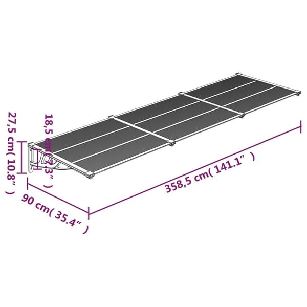 vidaXL dørbaldakin 358,5x90 cm polycarbonat grå og transparent