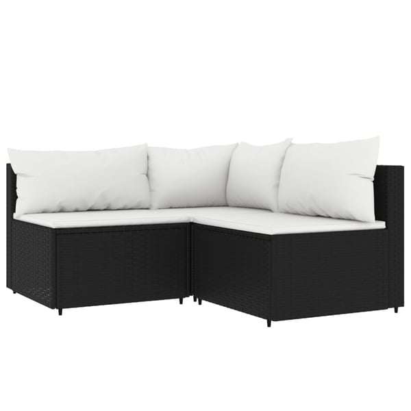 vidaXL loungesæt til haven 3 dele med hynder polyrattan sort