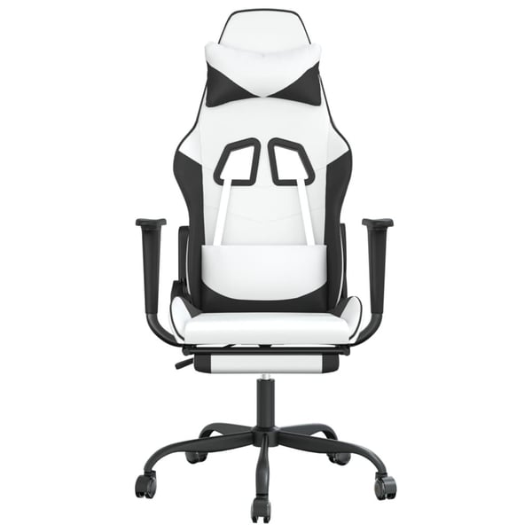 vidaXL gamingstol m. massage og fodstøtte kunstlæder hvid sort
