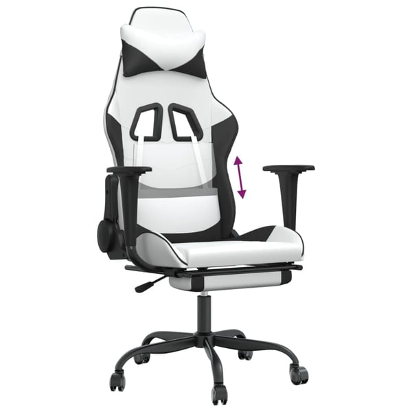 vidaXL gamingstol med fodstøtte kunstlæder hvid og sort