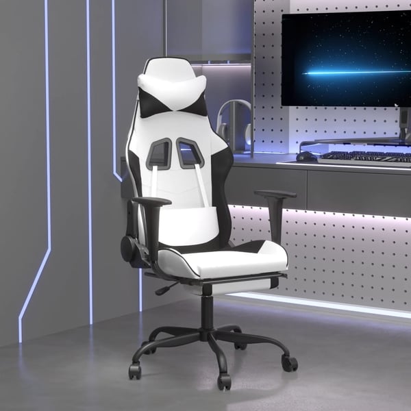 vidaXL gamingstol med fodstøtte kunstlæder hvid og sort