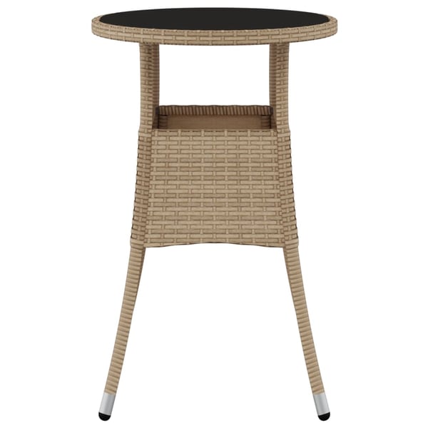 vidaXL Puutarhapöytä Ø60x75 cm karkaistu lasi ja polyrottinki beige