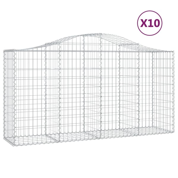 vidaXL Gabionkurver buede 10 stk 200x50x100/120 cm galvanisert jern