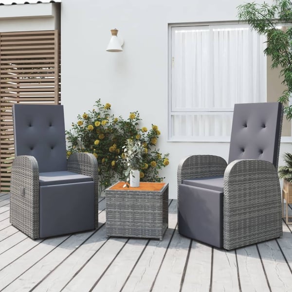 vidaXL loungesæt til haven 3 dele polyrattan og akacietræ grå