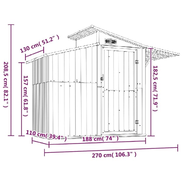vidaXL haveskur 270x130x208,5 cm galvaniseret stål brun