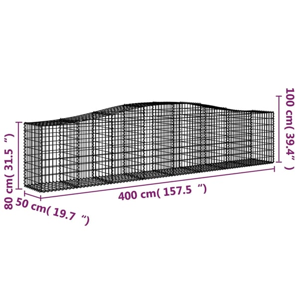 vidaXL Gabionkurver buede 4 stk 400x50x80/100 cm galvanisert jern