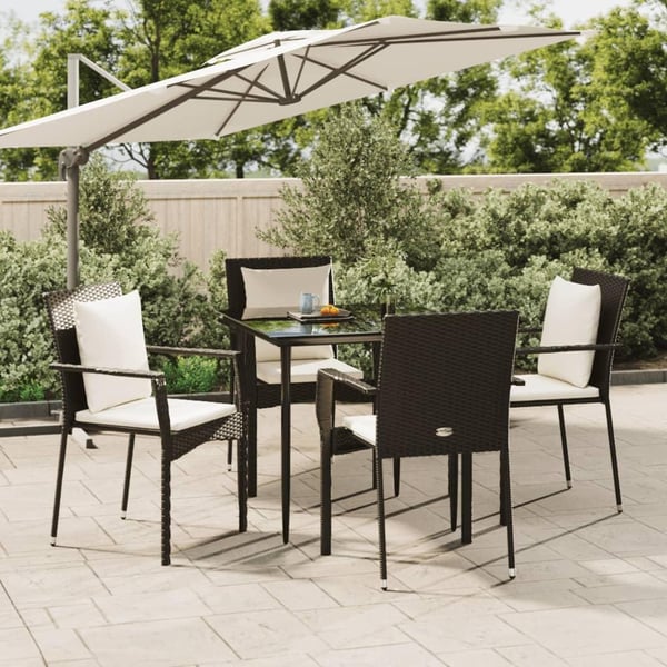 vidaXL spisebordssæt til haven 5 dele med hynder polyrattan sort