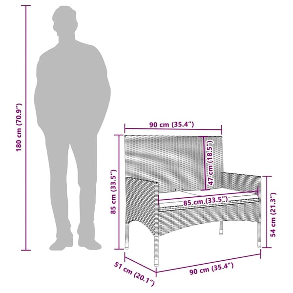 vidaXL 2-personers havebænk med hynder polyrattan brun