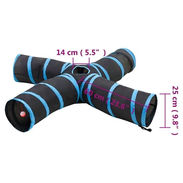 vidaXL Kattetunnel 4-veis svart og blå 25 cm polyester