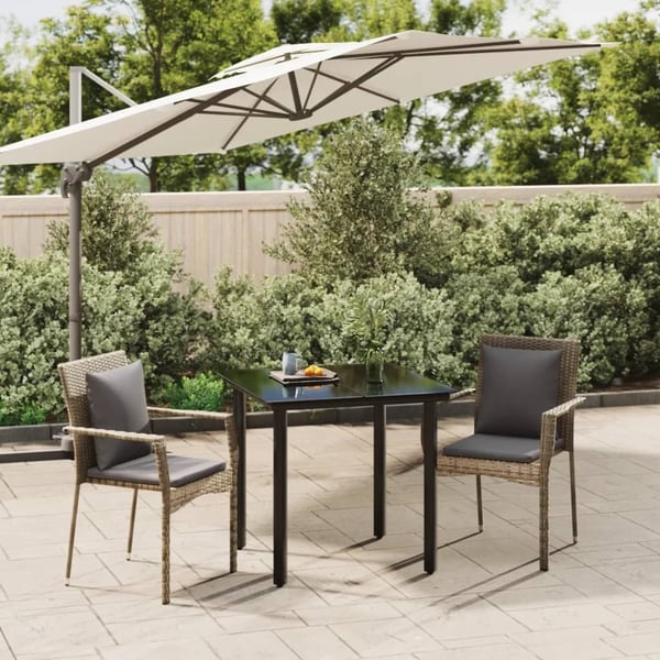 vidaXL spisebordssæt til haven 3 dele m. hynder polyrattan sort og grå