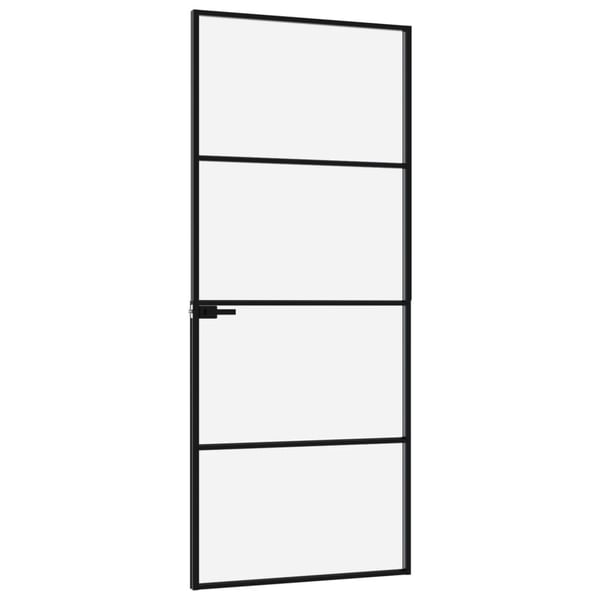 vidaXL Innerdør svart 83x201,5 cm herdet glass og aluminium slank