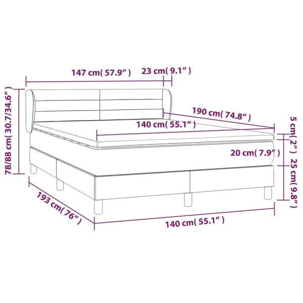 vidaXL kontinentalseng med madras 140x190 cm stof gråbrun