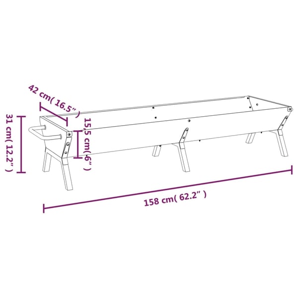 vidaXL grillbakke 158x42x31 cm rustfrit stål sølvfarvet