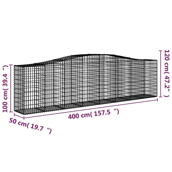 vidaXL Gabionkurver buede 2 stk 400x50x100/120 cm galvanisert jern