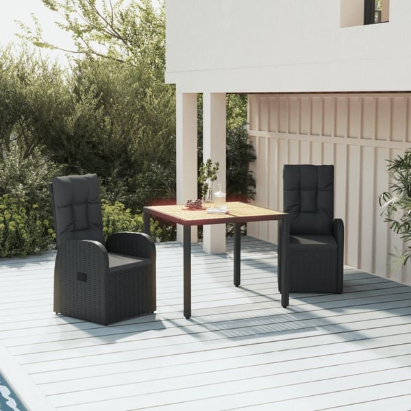 vidaXL spisebordssæt til haven 3 dele med hynder polyrattan sort
