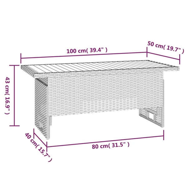 vidaXL Puutarhapöytä musta 100x50x43/63 cm akasiapuu ja polyrottinki